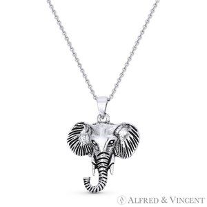 Elephant Head Animal Charm Pendant in .925 Sterling SIlver